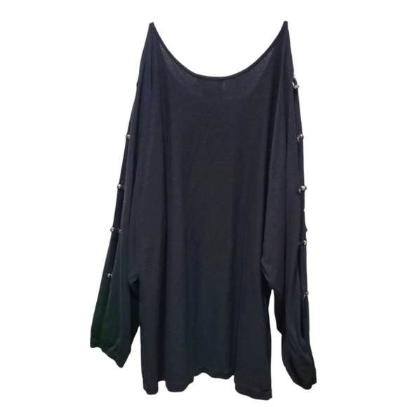 2X Metallic Accent Open Cut Long Sleeve Boat Neck Tunic - Picture 3 of 6